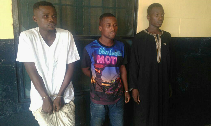 The suspects (from right) Abass Fuseini, Kweku Nuworkpeh and Stephen Bediako. Picture: EMELIA ENNIN ABBEY